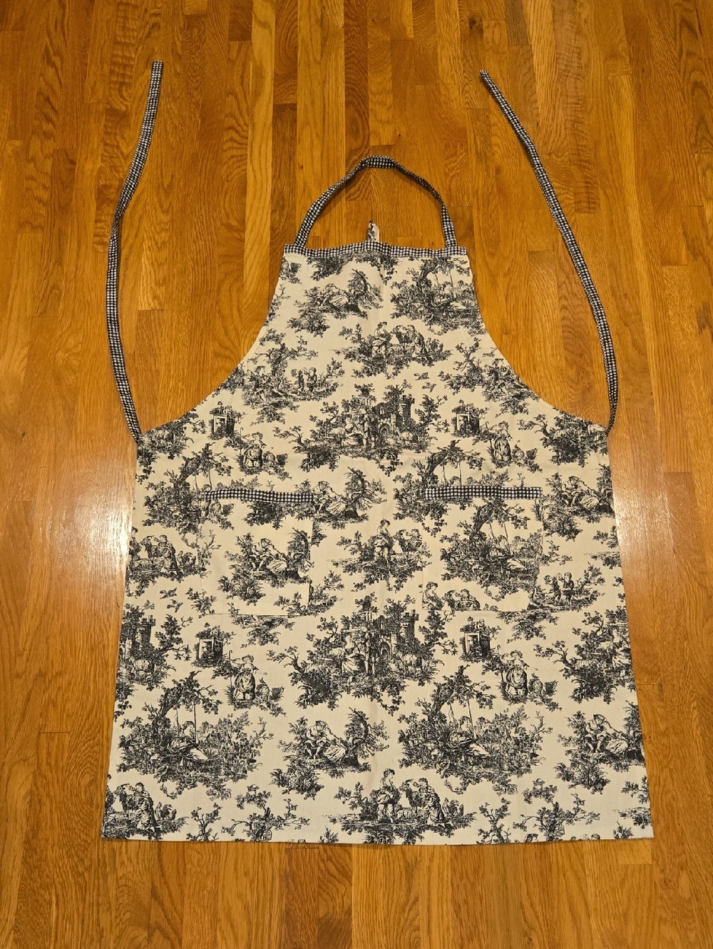Black Toile Apron with Gingham Trim